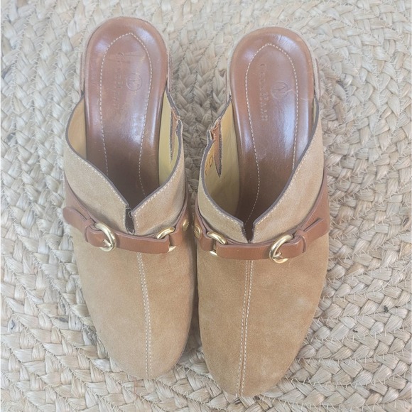 COLE HAAN SLIP-ON SUEDE WEDGE HEELS CLOGS BUCKLE SANDAL WOMEN'S SIZE 9 - Picture 2 of 13